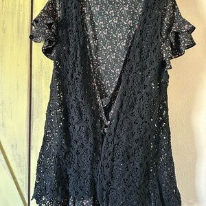 Floral Dress with Black Lace Overlay